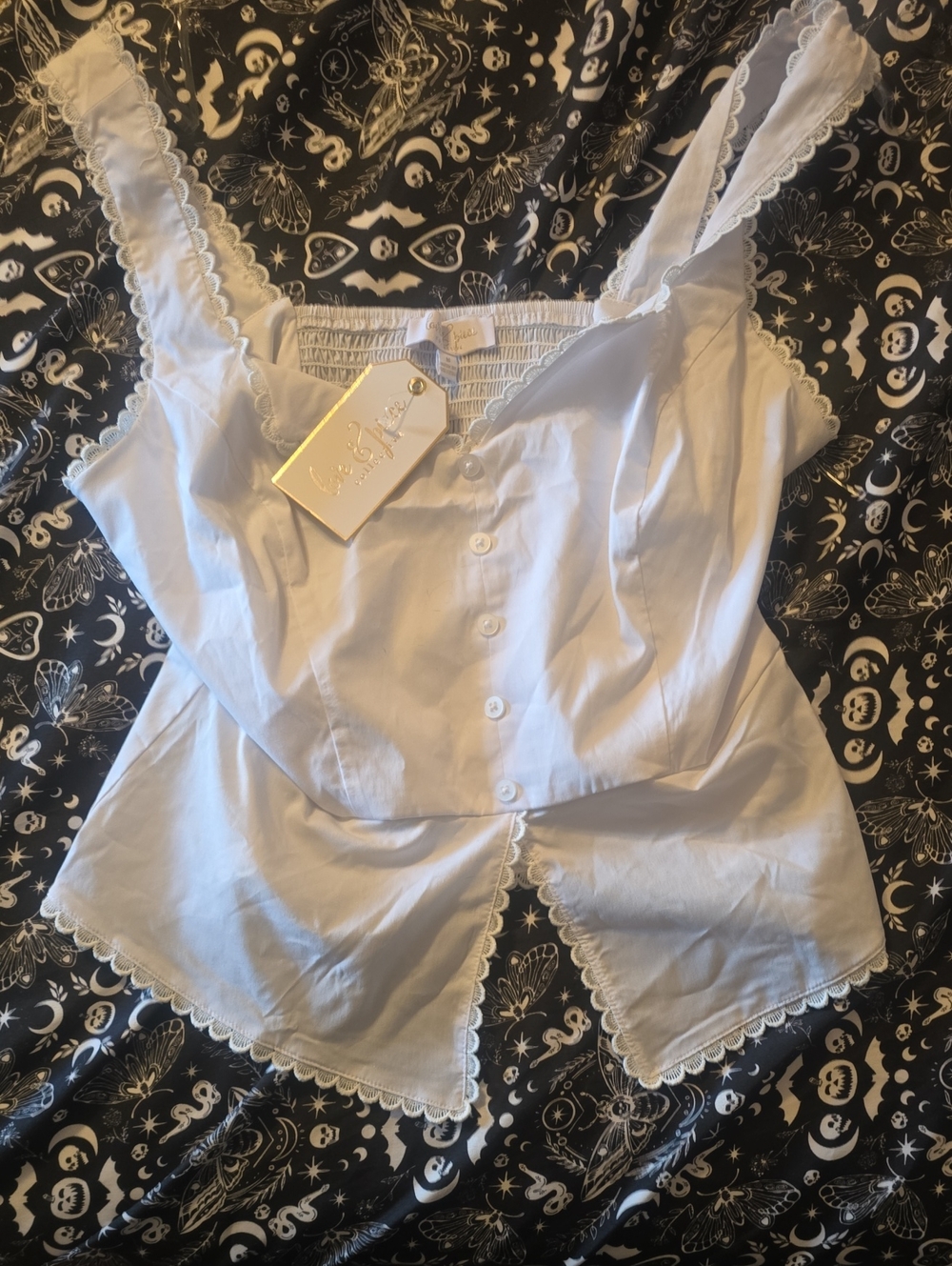 Lush & Luxe White Lace-Trim Button Cami